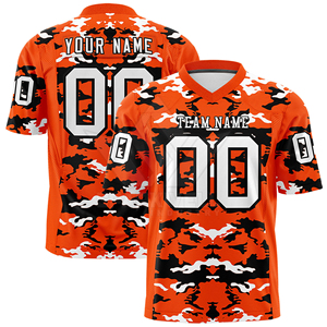 Camiseta de Fútbol Americano Personalizada para Hombre, Camuflaje Naranja, Cuello en V, Manga Corta, Nombre del Equipo y Número 00 Sublimados, Uniforme - Product Image 5