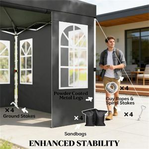 Tettoia Antipioggia e Riparo per Auto Grigio Scuro per Campeggio, Design Portatile da Gazebo - Product Image 4