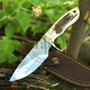 Couteaux de chasse d'extérieur à lame fixe en acier à haute teneur en carbone faits à la main, personnalisables, avec fourreau en cuir, haute durabilité - Product Image 2