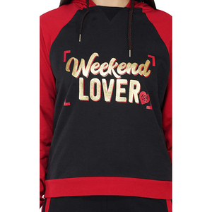 Ensemble de survêtement à capuche noir et rouge pour femme, imprimé pailleté, décontracté pour le week-end, sweat-shirt à manches longues avec poches latérales, tenue d'automne - Product Image 6