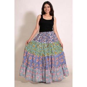 Cotton <b>Patchwork</b> Printed A-Line Maxi <b>Skirt</b> Handmade Indian Boho Long <b>Skirt</b> Everyday Wear - Product Image 2