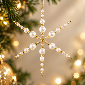 Ornement de Noël flocon de neige perlé en or, élégante décoration suspendue pour arbre de Noël pour la décoration de la maison en fêtes - Product Image 5