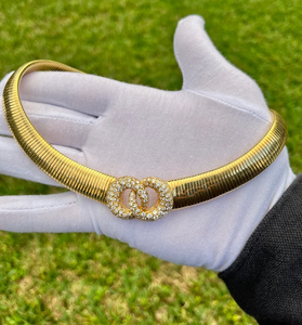 Luxury Vintage Women's 18K Gold Plated <b>Snake</b> Chain Choker Necklace with Pav Diamond Double <b>Ring</b> Clasp - Product Image 4