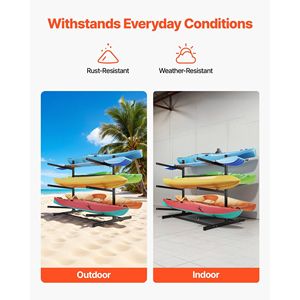 Soporte Resistente para 6 Kayaks, Capacidad de 400 Libras, Soporte Independiente para Interiores/Exteriores, para Almacenamiento en Garaje o Muelle - Product Image 6