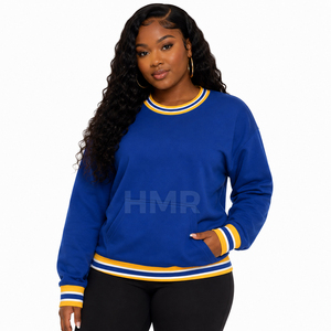 Sudadera Azul con Cuello Redondo y Rayas Blancas y Amarillas de la Hermandad HMR Sorority, Manga Larga, para Otoño - Product Image 1
