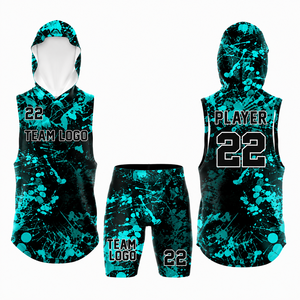 Conjunto Deportivo Personalizado Sublimado, Camiseta sin Mangas con Capucha y Pantalones Cortos de Compresión, Diseño con Salpicaduras de Pintura, Unisex, para Equipos Deportivos, 100% - Product Image 5