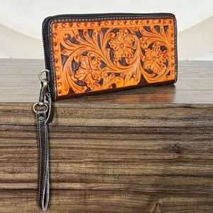 Pochette de soirée et portefeuille quotidien en cuir véritable fait main à motif floral vintage pour femme – Prix usine de gros - Product Image 4