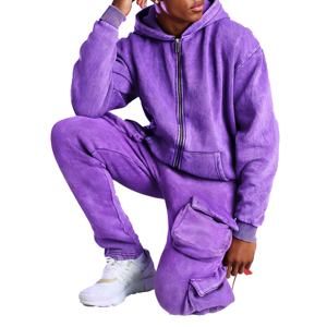 Ensemble de survêtement vintage délavé pour homme, streetwear, sweat à capuche et pantalon cargo, tenue décontractée pour le jogging, survêtements OEM - Product Image 1