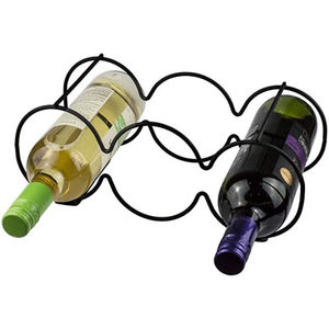 Estante para vinos de alambre de hierro independiente con mango de madera, soporte de metal para exhibición de vinos de sobremesa, acabado negro mate para almacenamiento en el hogar o bar. - Product Image 6