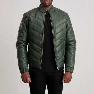 Travis Green Winter <b>Leather</b> Puffer <b>Jacket</b> with Zipper Front Solid Pattern Canvas Fabric 100% <b>real</b> Fully Customizable - Product Image 6