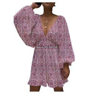 Vestido de verano sexy con cuello en V profundo, estilo farol, informal, estampado a color, mini vestido de playa con cuello en V profundo, estilo farol, ropa de calle. - Product Image 2