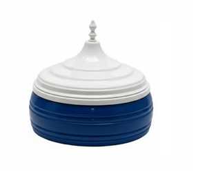 Plat à réchaud moderne bleu côtelé avec couvercle conique blanc, chauffe-plats en acier inoxydable pour buffet d'hôtel et restaurant - Product Image 1