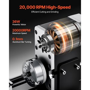 Mini Torno Metálico de 2.76 x 5.12 Pulgadas, 36W de Potencia, 20,000 RPM de Velocidad, Mandril de 3 Mordazas, Aleación de Aluminio - Product Image 2