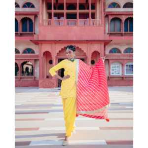 Ensemble de costume Patiala en mousseline de soie jaune soleil respirant pour femmes - Taille XS - Product Image 5