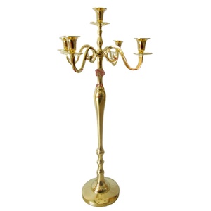Hot Sale Vintage 5-Arm Aluminum <b>Candle</b> Holder <b>Tall</b> Gold Finish for Wedding Tabletop Decor or Home Use - Product Image 1