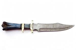 Handcrafted Damascus Steel Utility <b>Knife</b> with Dyed Blue Natural <b>Bone</b> <b>Handle</b> DIY Grade OEM Customizable - Product Image 3