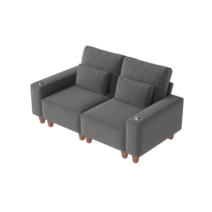 Divano Moderno e Accogliente a 2 Posti in Ciniglia con Seduta Profonda, Portabicchieri in Acciaio Inox Spazzolato e 2 Cuscini Decorativi per Soggiorno - Product Image 1