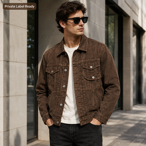 Veste en jean vintage marron personnalisée, écologique, coupe-vent, en coton biologique 360g, style camionneur standard, fabricant OEM ODM marque privée - Product Image 3