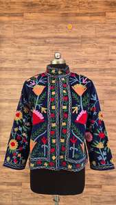 Handmade Multi Coloured Abstract Suzani Embroidered Jacket Vintage Boho Luxury Velvet <b>Coat</b> Artisan Hand <b>Stitch</b> Women Outerwear - Product Image 4