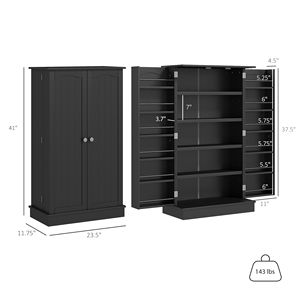Modern Freestanding <b>Kitchen</b> <b>Pantry</b> Cabinet 12 Door Shelves with 5 Tier Shelving Double Doors Durable MDF Wood Black in Color - Product Image 3