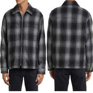 Veste chaude zippée en polaire à carreaux pour homme, col rabattable, coupe classique, mélange de laine, motif noir et gris - Product Image 6