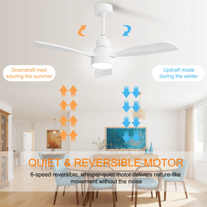Ventilatore da soffitto a LED da 48 pollici per interni con luce, 3 pale in legno massello, telecomando e motore DC reversibile per soggiorno - Product Image 6
