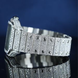 Montre mécanique vintage pour homme en acier inoxydable argenté, entièrement sertie de diamants Moissanite, cadran squelette glacé, édition limitée, style Hip Hop - Product Image 4