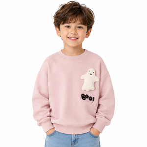 Sweat-shirt à col rond pour enfants garçons, sweat-shirt décontracté à manches longues avec applique fantôme Boo, pour Halloween - Product Image 1