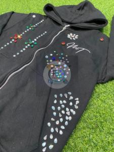 Sweat à capuche unisexe d'hiver personnalisé avec fermeture éclair et strass |   Cristaux de luxe scintillants |   Polaire épaisse tendance Y2K - Product Image 3