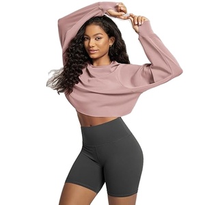 Sudaderas Cortas de Mujer, Nuevo Estilo, Alta Calidad, 100% Algodón, Manga Larga, Colores Sólidos, Ajuste Cómodo - Product Image 1