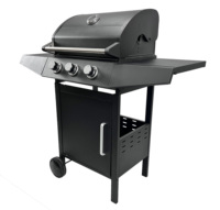 Barbecue au gaz propane d'extérieur avec trois brûleurs, capot couverte, tables latérales et armoire pour la cuisine familiale
