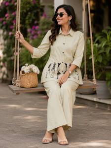 Ensemble Kurti et Palazzo en coton Dhabu de qualité supérieure avec broderie élégante - Product Image 5