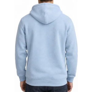 Ropa de invierno premium para hombre, sudadera con capucha azul claro, informal, con bolsillo canguro y bordado de copo de nieve. - Product Image 3