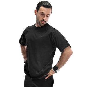 Camiseta Negra Oversize de Cuello Redondo para Hombre, Manga Corta, Casual, Holgada, Lisa, Básica, Suave y Cómoda, Fabricante de Ropa - Product Image 1