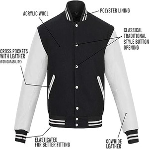 Varsity Jackets High School Baseball <b>Men</b> Letterman Bomber Jacket <b>Men's</b> Student Varsity Jackets - Product Image 5