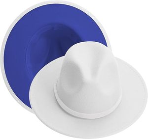 Chapeau Fedora blanc avec doublure intérieure bleue Unisexe Décontracté Printemps Été 56-58CM Adulte Acrylique Respirant - Product Image 4