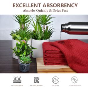 100% qualité coton 4 pièces éponge Plaid armure réutilisable haute absorption et sec torchon multi-usage doux écologique rouge serviette de nettoyage - Product Image 4