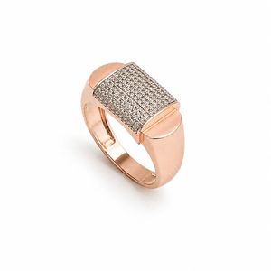 <b>Mens</b> 18KT Rose Gold Rectangular Micro Pave Cubic Zirconia Signet <b>Ring</b> Wide Polished Statement Band Wedding Party Gift Jewelry - Product Image 1