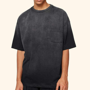 เสื้อยืดคอตตอนสีดำทรงโอเวอร์ไซส์ ดีไซน์ชายเสื้อแบบดิสเทรส คอกลม สำหรับผู้ชาย สวมใส่สบายๆ - Product Image 3