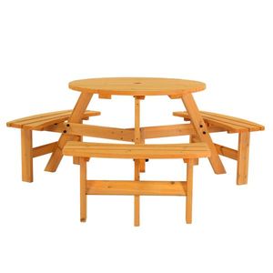 6-Person Outdoor Circular Wooden Picnic Table with 3 Built-In Benches Garden Set for Porch Backyard Patio or Lawn - Product Image 4