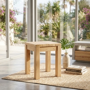 Modern Square Solid Wood <b>Stool</b> Elegant Slatted Plank Top Wooden Side Table Furniture For Rustic Home Setup Art Design Set Art - Product Image 4