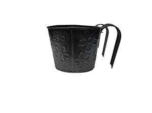 Maceta Colgante Ovalada Negra Profunda con Grabado de Flor Estrellada, Hermosa Maceta Galvanizada con Orificio de Drenaje, Resistente a la Corrosión - Product Image 3
