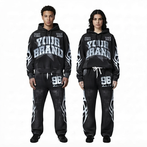 Custom <b>Black</b> Tracksuit <b>Men</b> Women Vintage Washed Heavyweight Cotton <b>Fleece</b> Lined Eco-Friendly Hoodie Sweatpants Set Y2K Graphic - Product Image 1