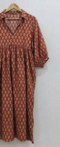 Indian Eco-Friendly Breathable Floral Handmade Tie Dye Women 100% Cotton A-Line Silhouette Midi Dress Natural Waist Summer - Product Image 3