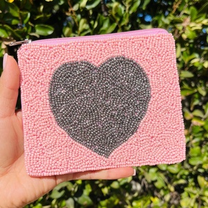 Top quality Embroidery beaded <b>coin</b> <b>purse</b> features a white pearl heart design to organize and <b>coin</b> carry small personal essential - Product Image 5