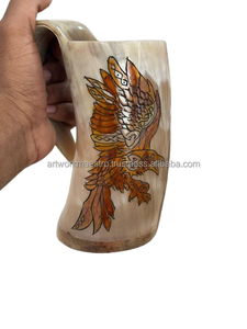 ODIN LOGO REAL POLISHED BUFFALO HORN MUG HAND CARVED <b>TABLE</b> DECOR TANKARD HIGH QUALITY VIKING VIKINGS RAGNAR - Product Image 4