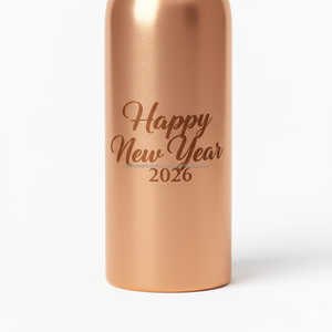 Botella de agua de cobre puro de 32 oz con tapa Diseño a prueba de fugas Recipiente de beneficio de salud Ayurveda Feliz Año Nuevo grabado - Product Image 3