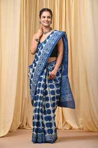 Sari en coton MulMul imprimé au bloc de qualité supérieure pour femmes, léger et doux, tenue traditionnelle indienne, sari en coton MulMul pour femmes - Product Image 2