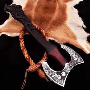 Hache viking à double tête faite à la main, en acier forgé à haute teneur en carbone, avec manche en bois et fourreau en cuir, pour bricolage et OEM - Vente chaude - Product Image 6