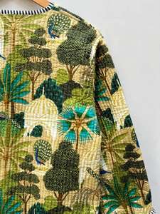 Blouson bomber matelassé en coton écologique réversible imprimé sérigraphié, style bohème indien, manches courtes, manteau d'hiver - Product Image 5